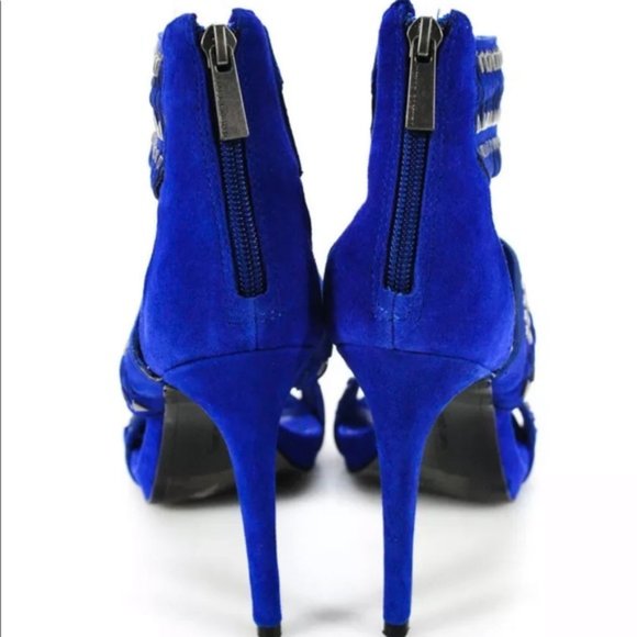 Vince Camuto Suede Open Toe Zip Up Stiletto Blue - Picture 3 of 6